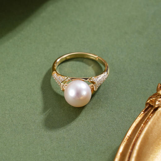 子佩集【悦光凝华】银S925珍珠惜王妃戒指【R1826】镀金三角托2602 商品图0