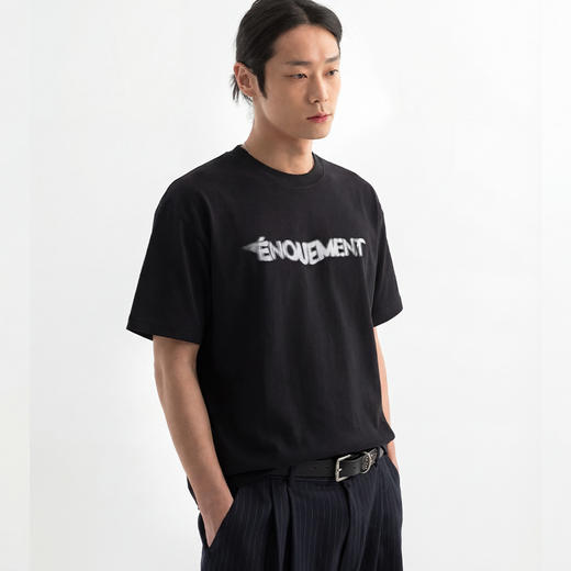 DRONKOO 2026 圆领前字母牙签印后印花微阔短袖T恤 商品图1