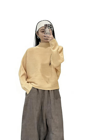 三宅蝙蝠袖褶皱上衣 黄色 蓝色 黑色 自己备注颜色