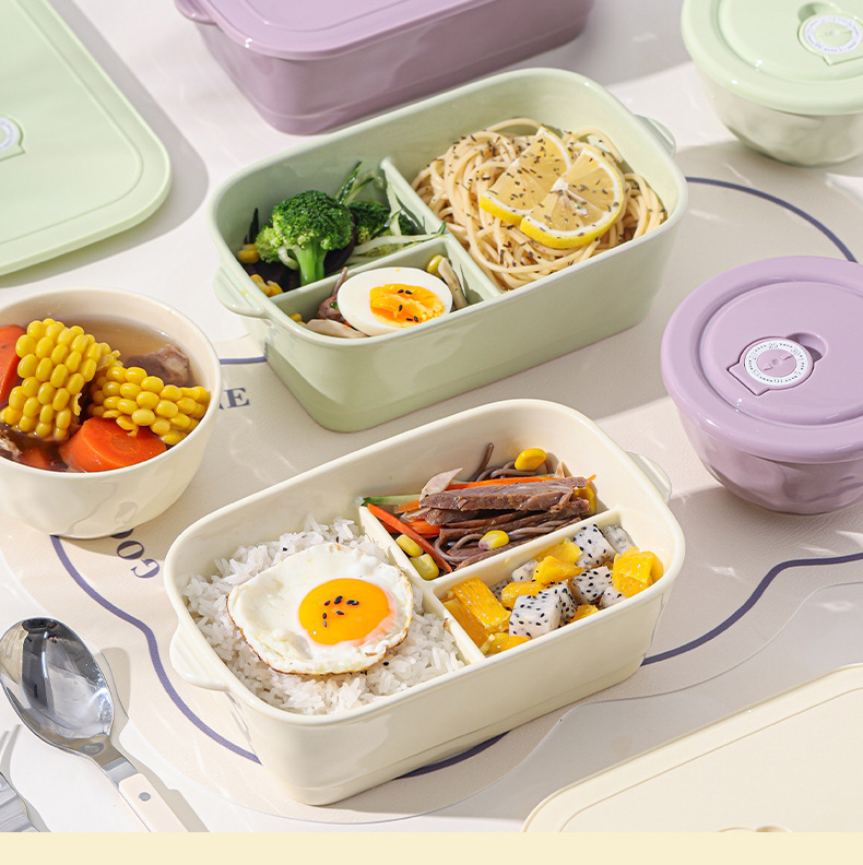 【保鲜便当盒】釉下彩陶瓷便当盒，奶油色系列、可冷藏可微波