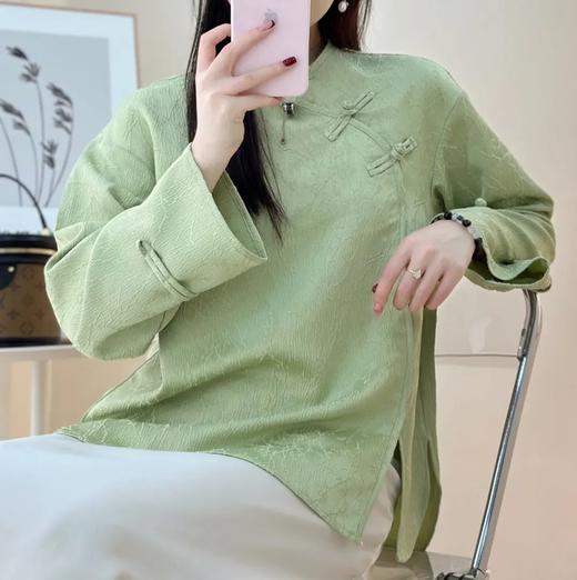 枯笔提花新中式衬衫 圆领中式右衽开襟  重工浮雕提花（3天发货） 商品图13