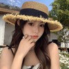 蝴蝶结毛边平顶草帽百搭海边防晒夏季新款女度假太阳编织遮阳帽子 商品缩略图2