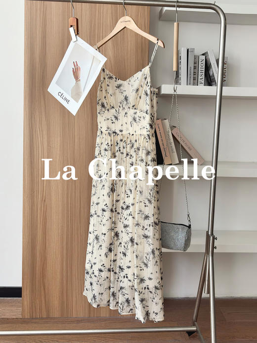 专柜实拍【天丝莱赛尔】拉夏贝尔/La Chapelle轻奢线！法式V领撞色花朵后背松紧吊带裙气质温柔连衣裙 商品图0