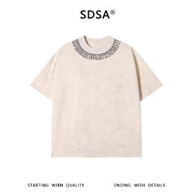 SDSA男装2026新款轻奢高街扎染领口镶珠子设计圆领短袖T恤百搭
