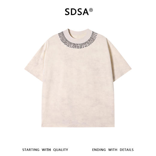 SDSA男装2026新款轻奢高街扎染领口镶珠子设计圆领短袖T恤百搭 商品图0