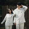 全棉双层纱~情侣款纯棉蓝白条纹睡衣女 野兽风格休闲家居服可外穿长袖全棉套装 商品缩略图3