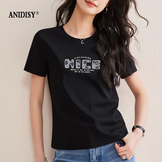 丝免烫抗皱80支长绒丝光棉丝滑凉感圆领短袖字母刺绣套头T恤 商品图3