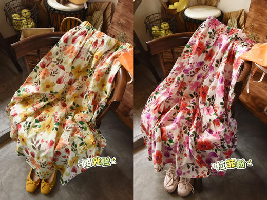 花与暖阳多巴胺油画全棉松紧腰半裙 商品图14