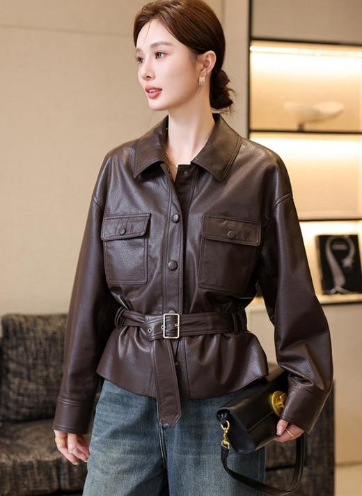 宋佳同款真皮皮衣腰带收腰绵羊皮夹克外套 商品图13