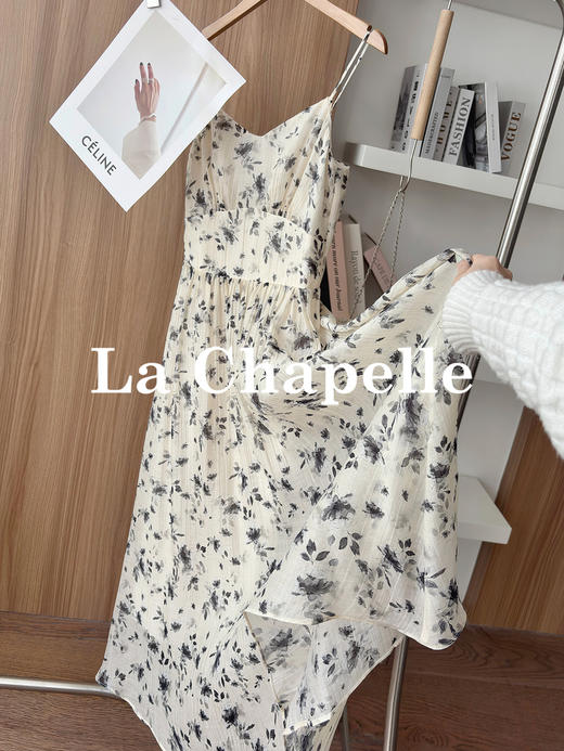 专柜实拍【天丝莱赛尔】拉夏贝尔/La Chapelle轻奢线！法式V领撞色花朵后背松紧吊带裙气质温柔连衣裙 商品图2