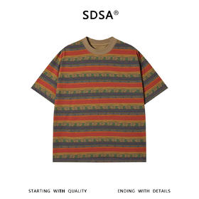 SDSA男装2026新款高贵轻奢潮牌时尚趣味条纹圆领短袖T恤百搭上衣