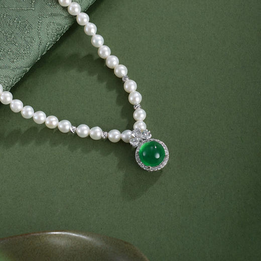 子佩集【琼花绮语‌】珍珠惜王妃项链【XXXL024】绿玉髓圆形2602 商品图1