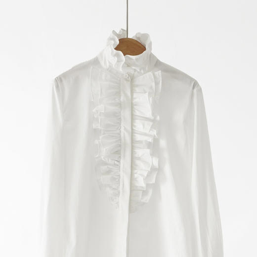 「高货yn」全新升级【铂金会员257/天猫339/差价82】(12252)洛诗琳气质通勤白衬衫2026春季新品纯棉荷叶边长袖上衣 商品图1