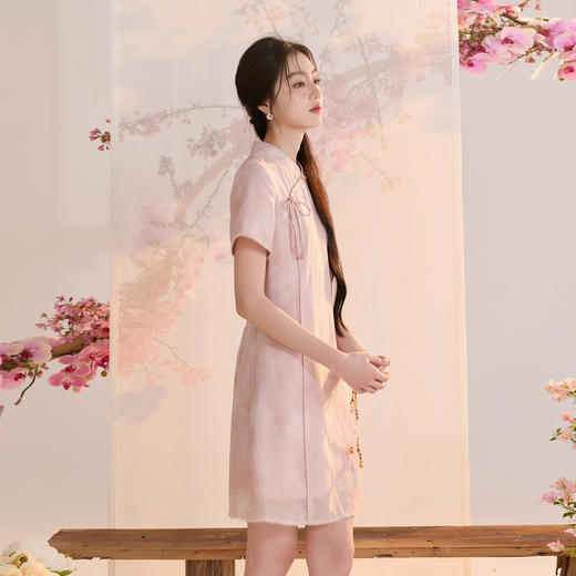 【倾国倾城】三彩2026夏季新款莱赛尔印花连衣裙新中式立领短裙C 商品图2