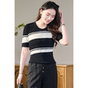 极简高级~显瘦坑条+细闪金线 秒变纸片人！米思阳2026夏季新款圆领条纹印花针织衫上衣套头T恤女1015 商品缩略图1