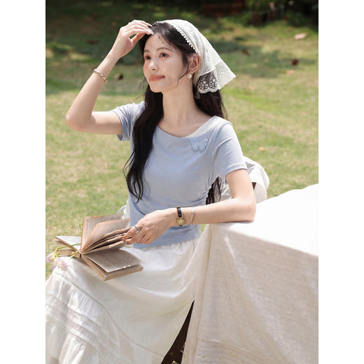 鹿向南【0402/20:00新品前1小时7折限量100件】蓝色T恤 商品图1