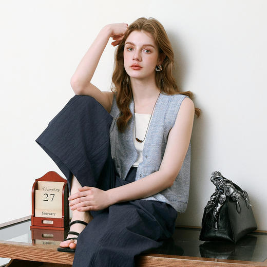 【商场同款】诗凡黎蓝色V领小香风马甲2025夏新款外搭女3G4110031 商品图4