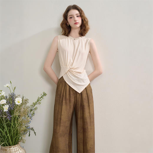 【限时秒杀】新中式国风套装女夏季不规则扭结无袖上衣搭阔腿裤两件套LXD51047 商品图1