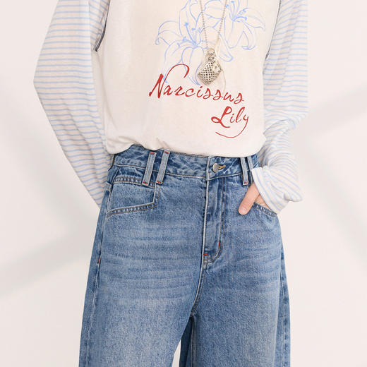 【100棉】三彩2026夏季新款休闲牛仔裤直筒七分裤复古M 商品图2