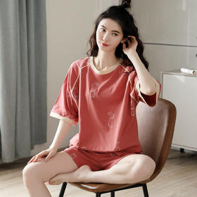 睡衣女夏纯棉短袖短裤宽松加大码两件套装薄款女士夏天家居服  	JL-Z2274