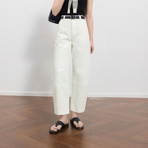 三彩2026夏季新款休闲牛仔裤小白裤高腰宽松香蕉裤九分裤M 商品图3