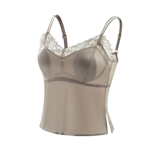 丁摩 真丝弹力缎自带文胸兔耳杯吊带 桑蚕丝超薄U型美背背心TG02S307 商品图4