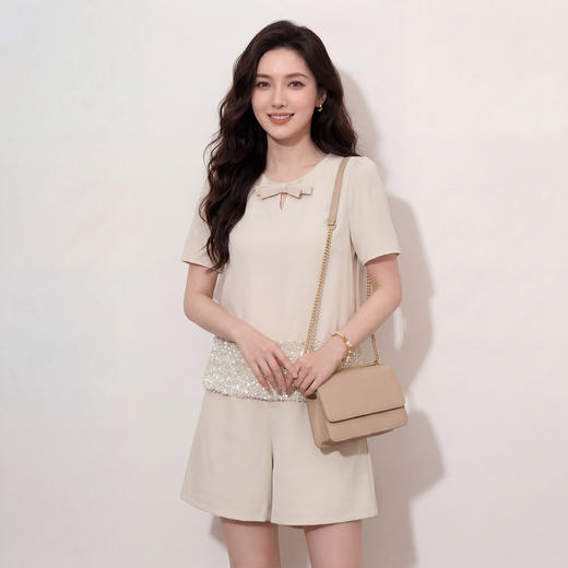 奢姿大码女装2026夏季胖妹妹时尚亮片蝴蝶结两件套气质通勤套装9962954505 商品图1