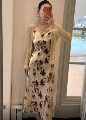 【门店同款】ENJOY夏季“游园戏梦”鎏金绘花吊带裙 171195050