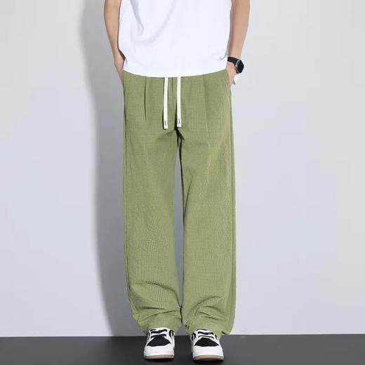 F033127春季新款泡泡纱春夏薄款立体裁剪男士松紧腰修身直筒纯色休闲裤 商品图13