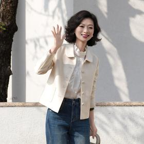 西子/人间白月光36姆米桑蚕丝羊毛缎丝毛翻领百搭外套/WTTJ0701