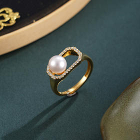 子佩集【幸福守望】银S925珍珠惜王妃戒指【R2307】方块镀金2602
