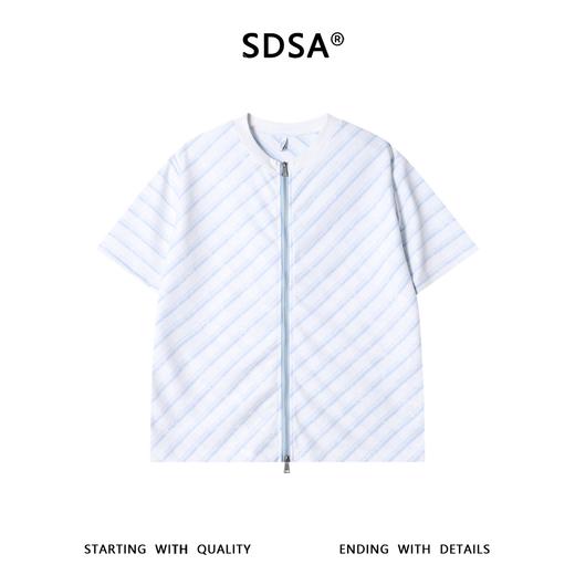 SDSA男装2026新款高贵轻奢简约撞色斜条纹肌理拉链短袖T恤百搭 商品图0