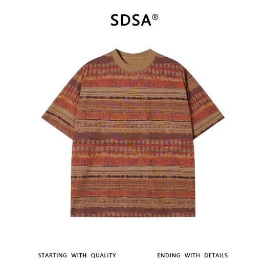 SDSA男装2026新款轻奢美式复古民族风撞色圆领短袖T恤百搭上衣 商品图0