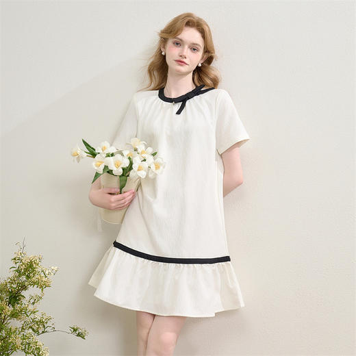 【甜美少女感】精致蝴蝶结领连衣裙女夏季撞色宽松娃娃裙LXD50745 商品图2