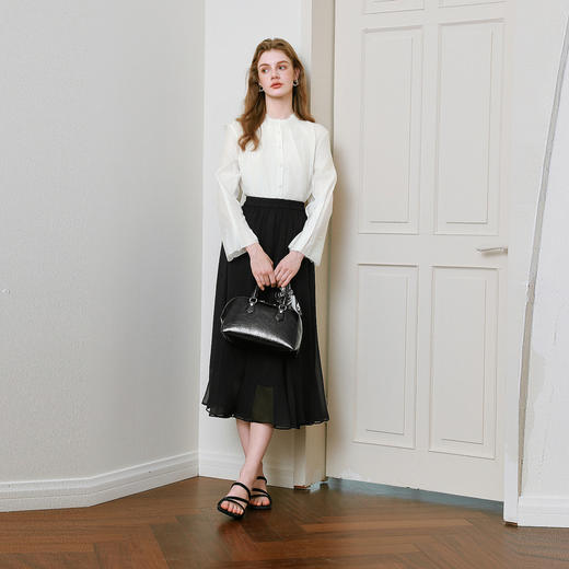 【商场同款】诗凡黎黑色半身裙2025夏新款A字长款纱裙3G4140551 商品图1