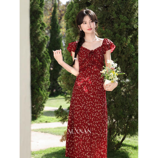 鹿向南【0331/20:00新品前1小时7折限100件】红色法式碎花连衣裙 商品图2