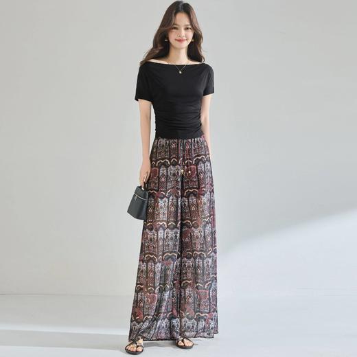 「高货sh」全新升级【铂金会员257/天猫339/差价82】(04021)洛诗琳气质印花裙裤2026春夏度假风高腰抽绳阔腿休闲长裤 商品图1