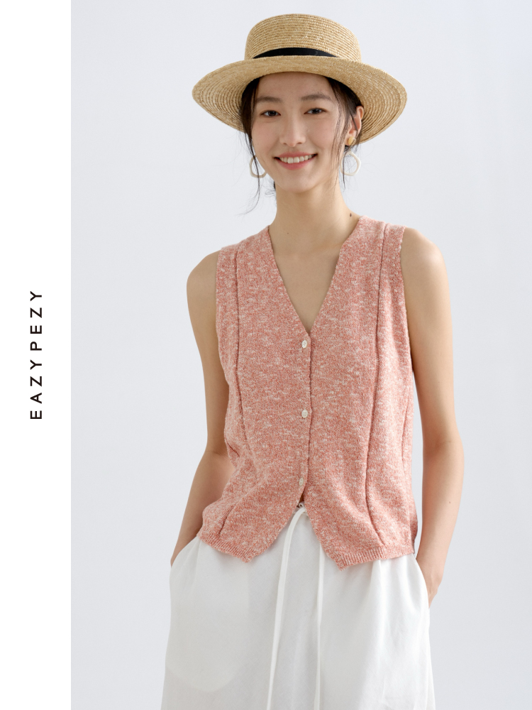 托斯卡纳的艳阳·棉麻丝杂色针织马甲