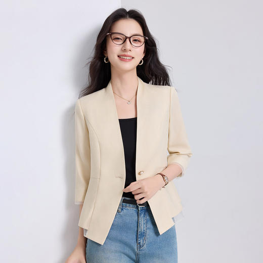「自」全新升级【铂金会员146/天猫199/差价53】(10659)洛诗琳气质中袖西装外套女2026春夏新款高端收腰显瘦短外套 商品图0