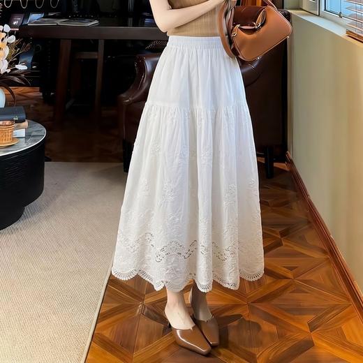 春天绝配~重工镂空刺绣100%棉松紧腰半身裙女法式中长裙 商品图0