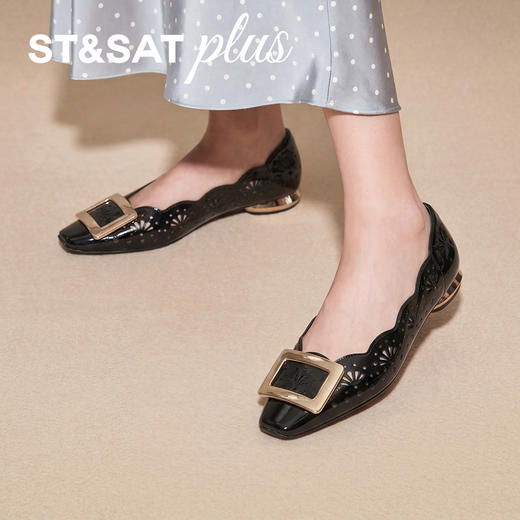 【方扣系列】星期六26春新款简约镂空漆皮低跟单鞋SSE1111022 商品图3