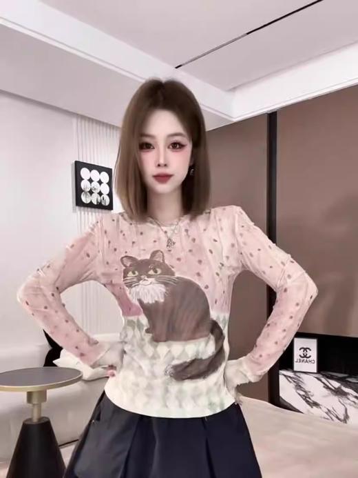 自带油画感的长袖 T 恤！童趣小马/猫咪印花 商品图5