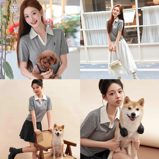 【萌宠系列】诗凡黎撞色POLO领针织衫25夏新款短袖上衣3G4630911 商品图3