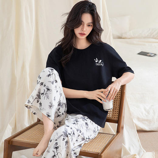 夏季睡衣短袖长裤纯棉女士甜美可爱爽棉家居服花裤套装可外穿   JL-2551 商品图1