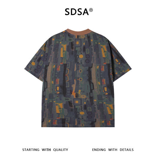 SDSA男装2026新款高贵轻奢抽象几何满印撞色圆领宽松短袖T恤百搭 商品图4