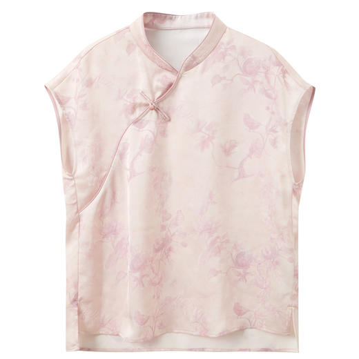 三彩【迟日芳菲】2026夏季新款新中式提花小衫宽松立领短袖衬衣C 商品图4