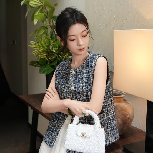 西子/蓝调香颂法国JT粗花呢小香风复古V领马甲/MJTJ1146 商品图2