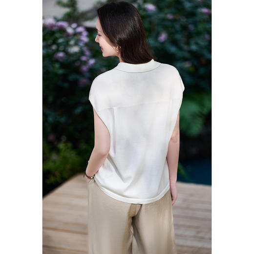米思阳2026夏季新款通勤优雅白衬衫莱赛尔天丝百搭针织衫上衣女2089 商品图3