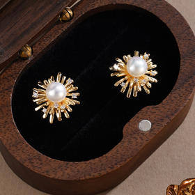 子佩集【烟火星辰】银S925珍珠惜王妃耳钉【E4975】镀金烟花2602