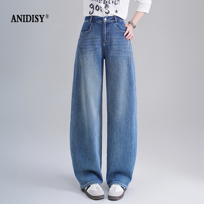 时尚高腰拉链前捏褶后加袋盖弯刀牛仔裤